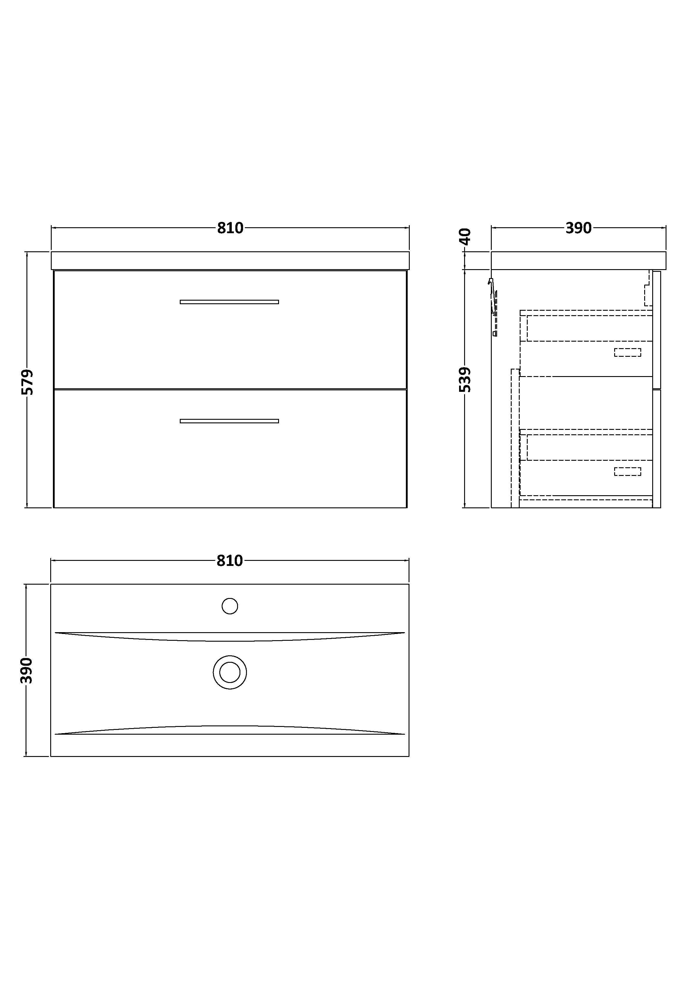 800mm Wall Hung 2-Drawer Vanity