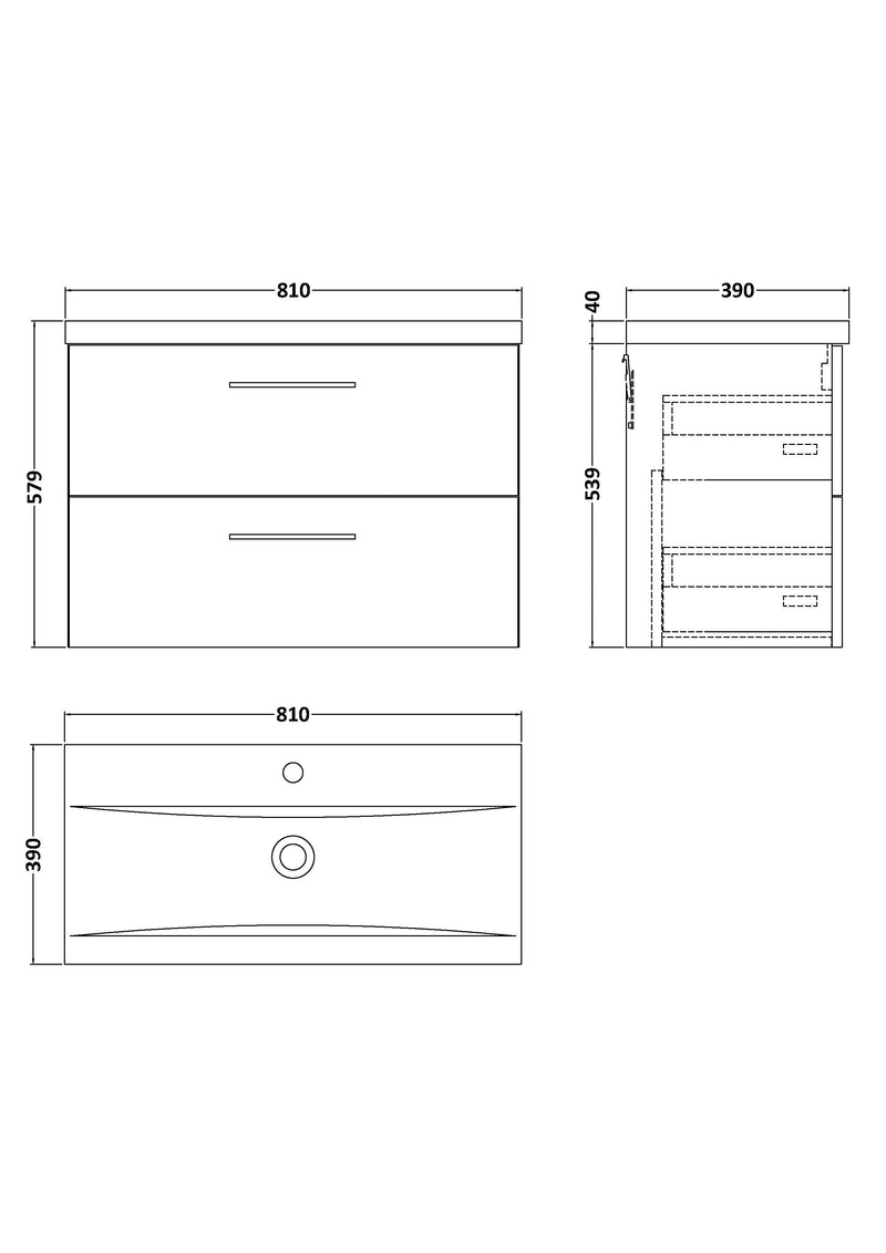 800mm Wall Hung 2-Drawer Vanity