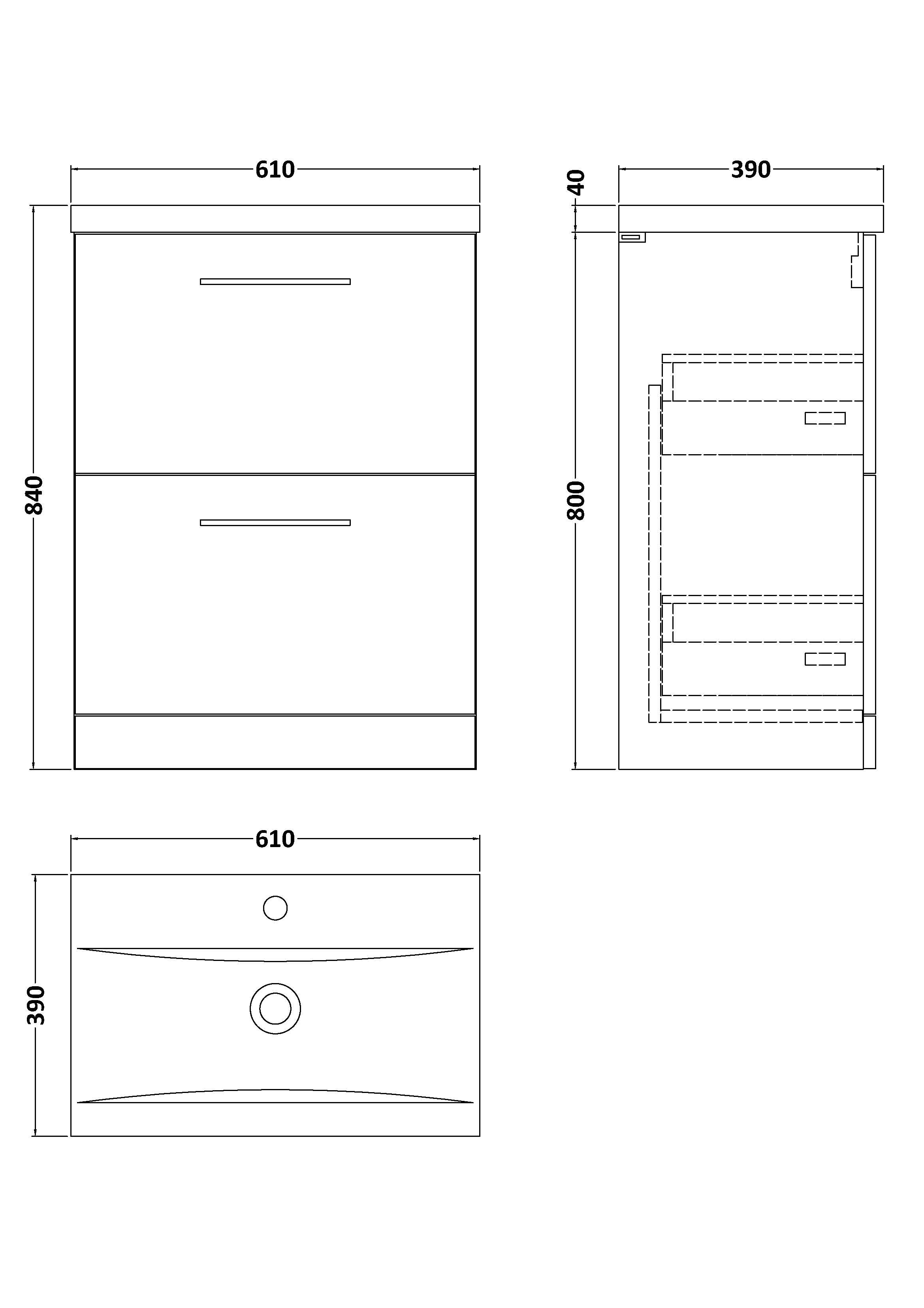 600mm Floor Standing 2-Drawer Vanity