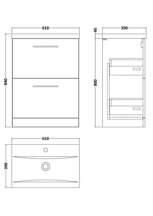 600mm Floor Standing 2-Drawer Vanity