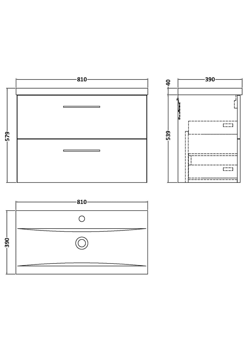 800mm Wall Hung 2-Drawer Vanity