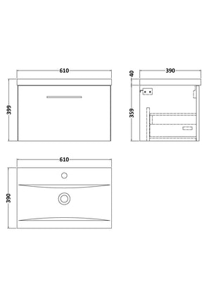 600mm Wall Hung 1-Drawer Vanity