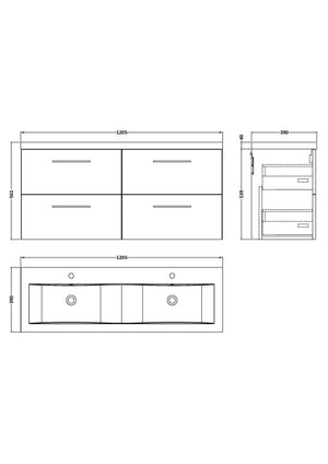1200mm Wall Hung 4-Drawer Vanity