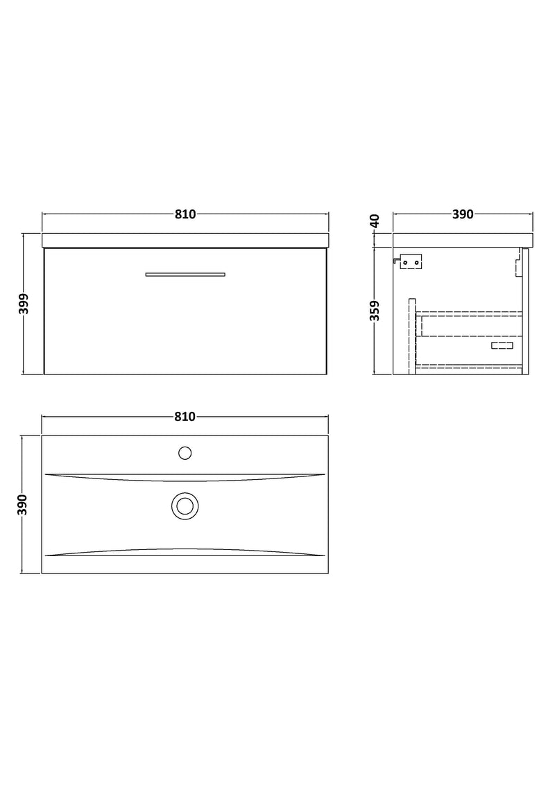 800mm Wall Hung 1-Drawer Vanity