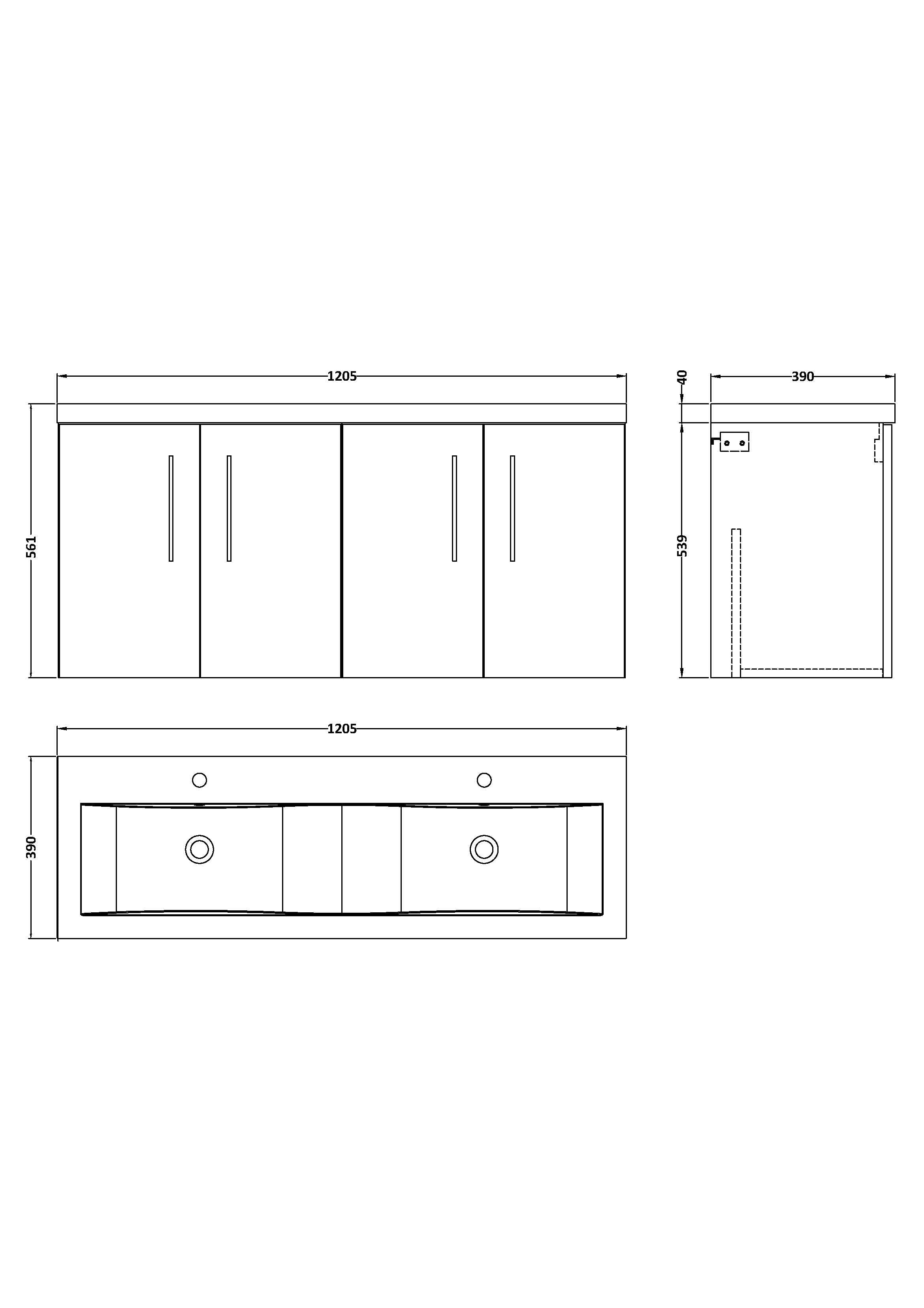 1200mm Wall Hung 4-Door Vanity