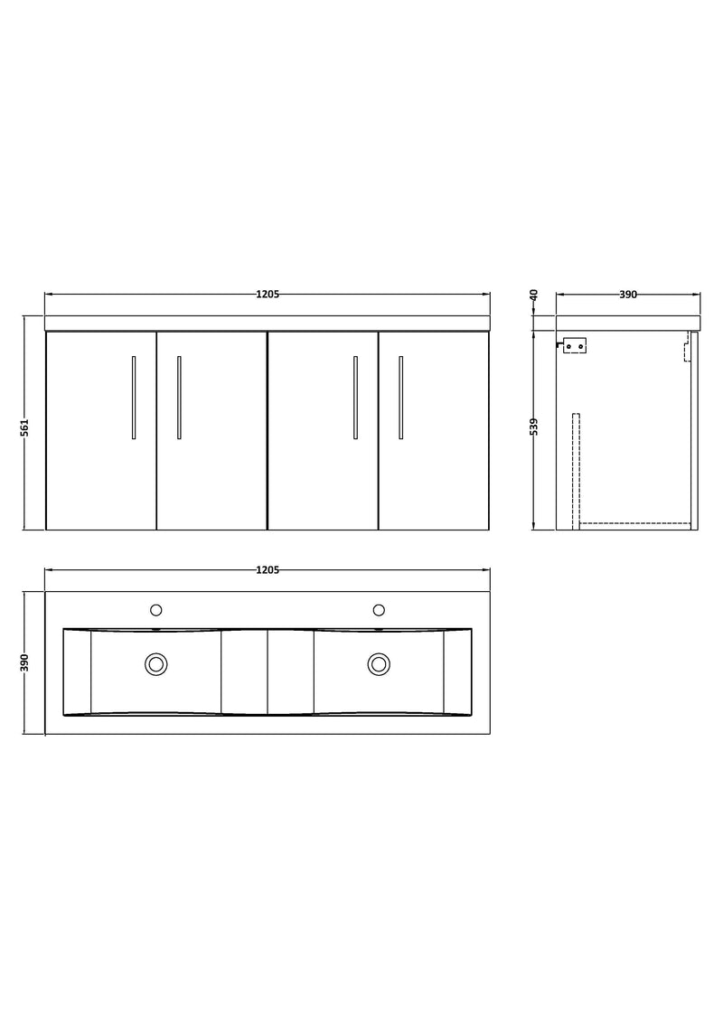 1200mm Wall Hung 4-Door Vanity