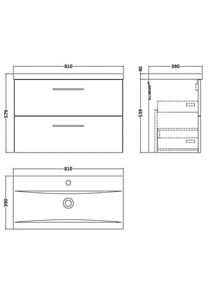 800mm Wall Hung 2-Drawer Vanity