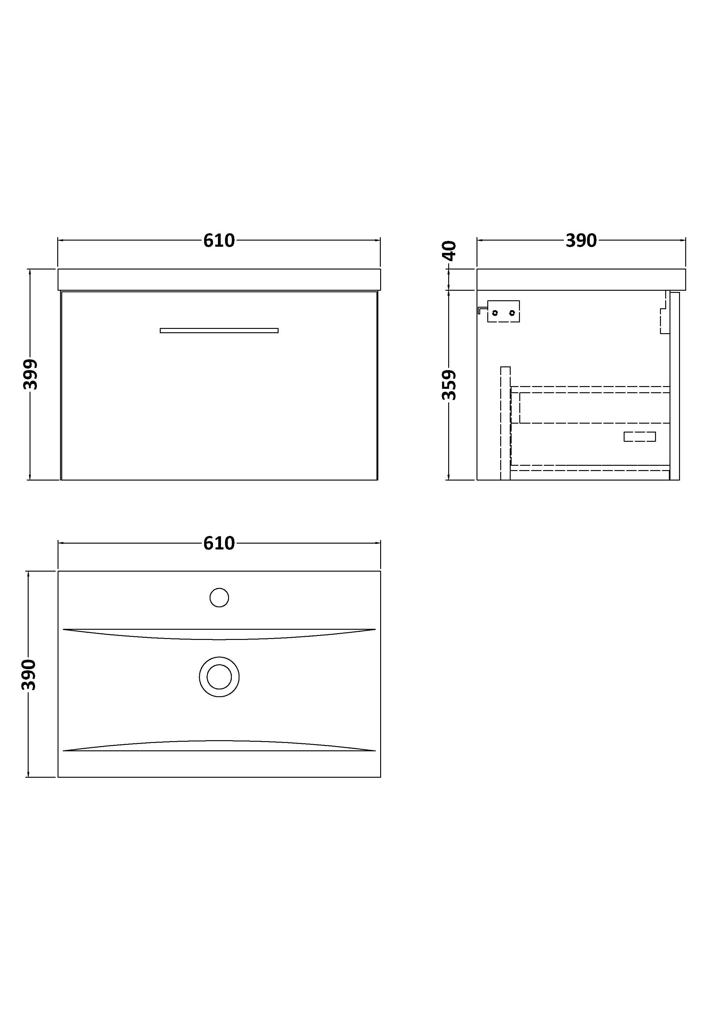 600mm Wall Hung 1-Drawer Vanity