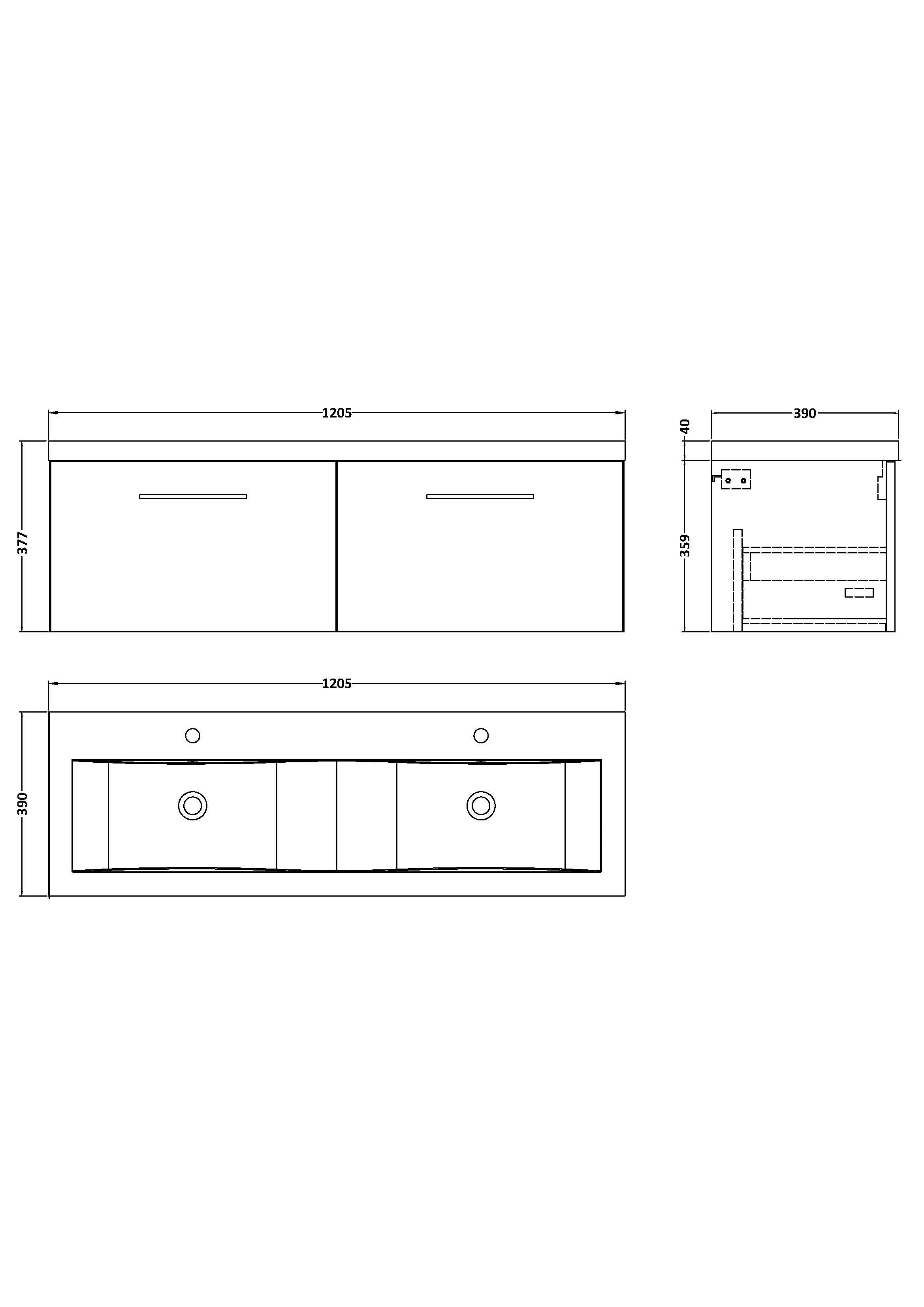 1200mm Wall Hung 2-Drawer Vanity