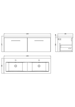 1200mm Wall Hung 2-Drawer Vanity