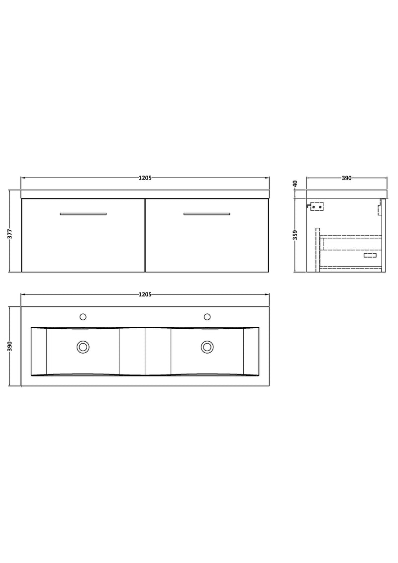 1200mm Wall Hung 2-Drawer Vanity