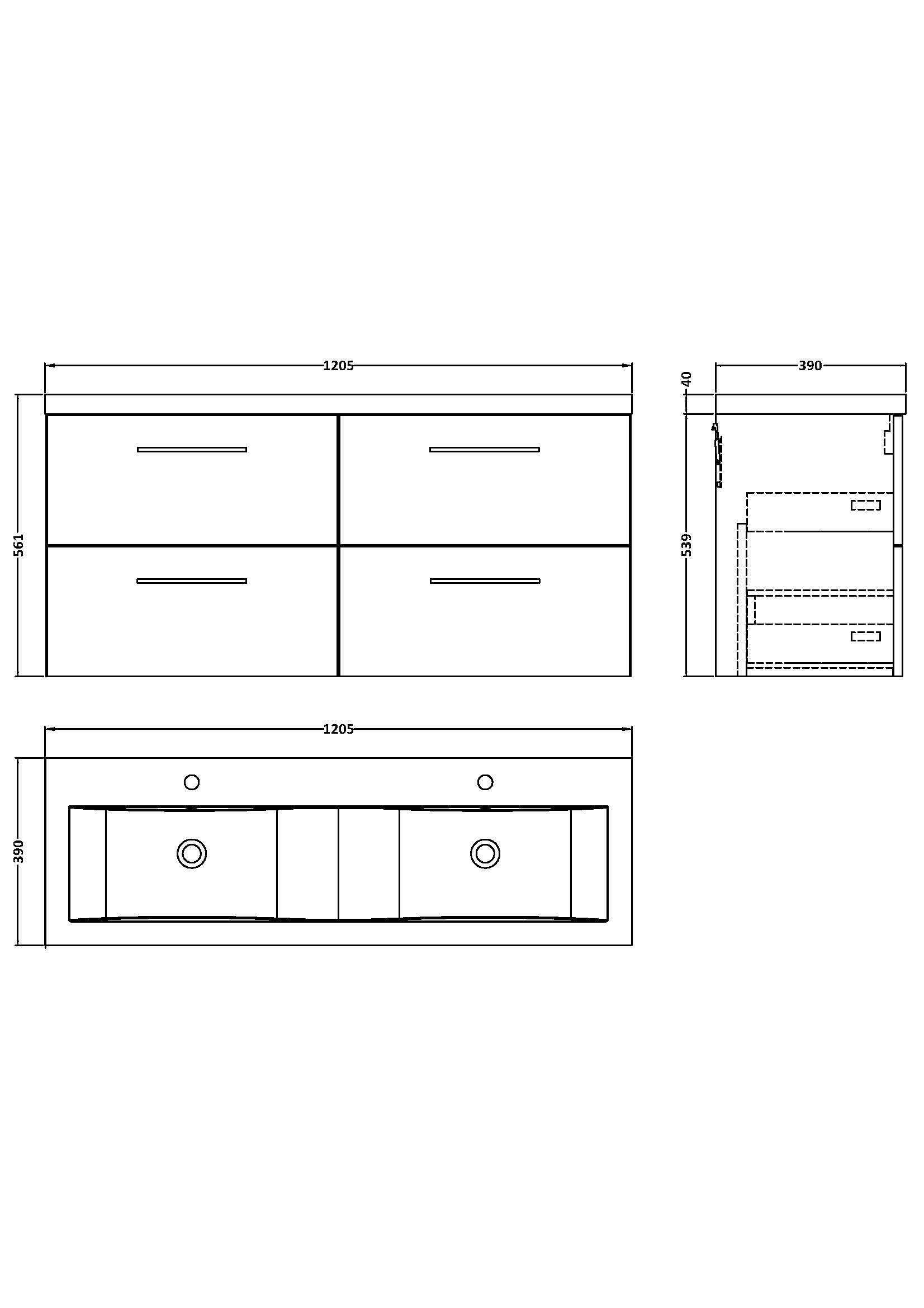 200mm Wall Hung 4-Drawer Vanity