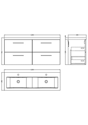 200mm Wall Hung 4-Drawer Vanity