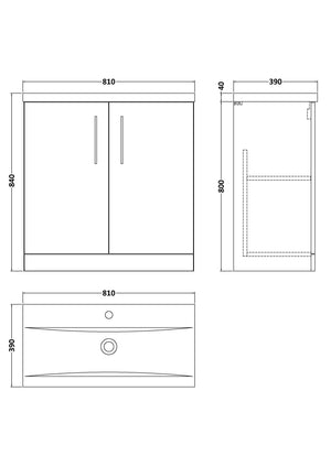 800mm Floor Standing 2-Door Vanity