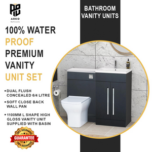 Tana 1100mm Bathroom Vanity Unit Set Basin Sink Toilet WC Right Hand Furniture Storage - Anthracite