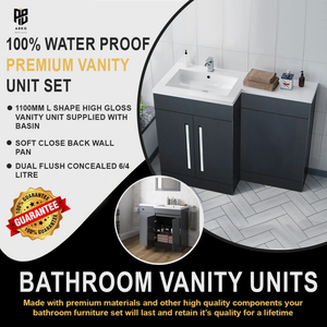Tana 1100mm Bathroom Vanity Unit Set Basin Sink Toilet WC Right Hand Furniture Storage - Anthracite