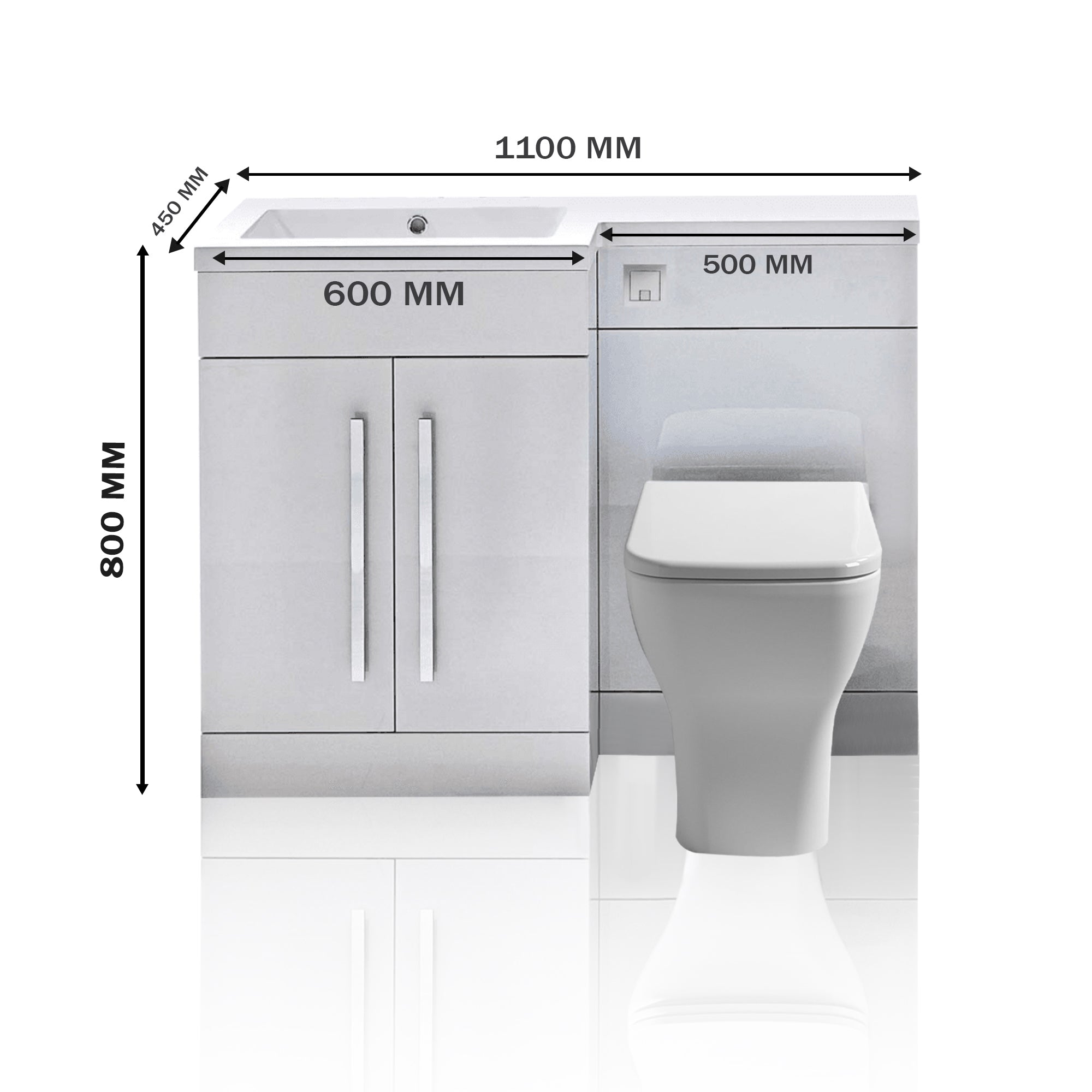 Tana 1100mm Bathroom Vanity Unit Set Basin Sink Toilet WC Right Hand Furniture Storage - White