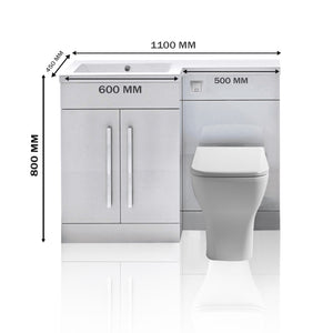 Tana 1100mm Bathroom Vanity Unit Set Basin Sink Toilet WC Right Hand Furniture Storage - White
