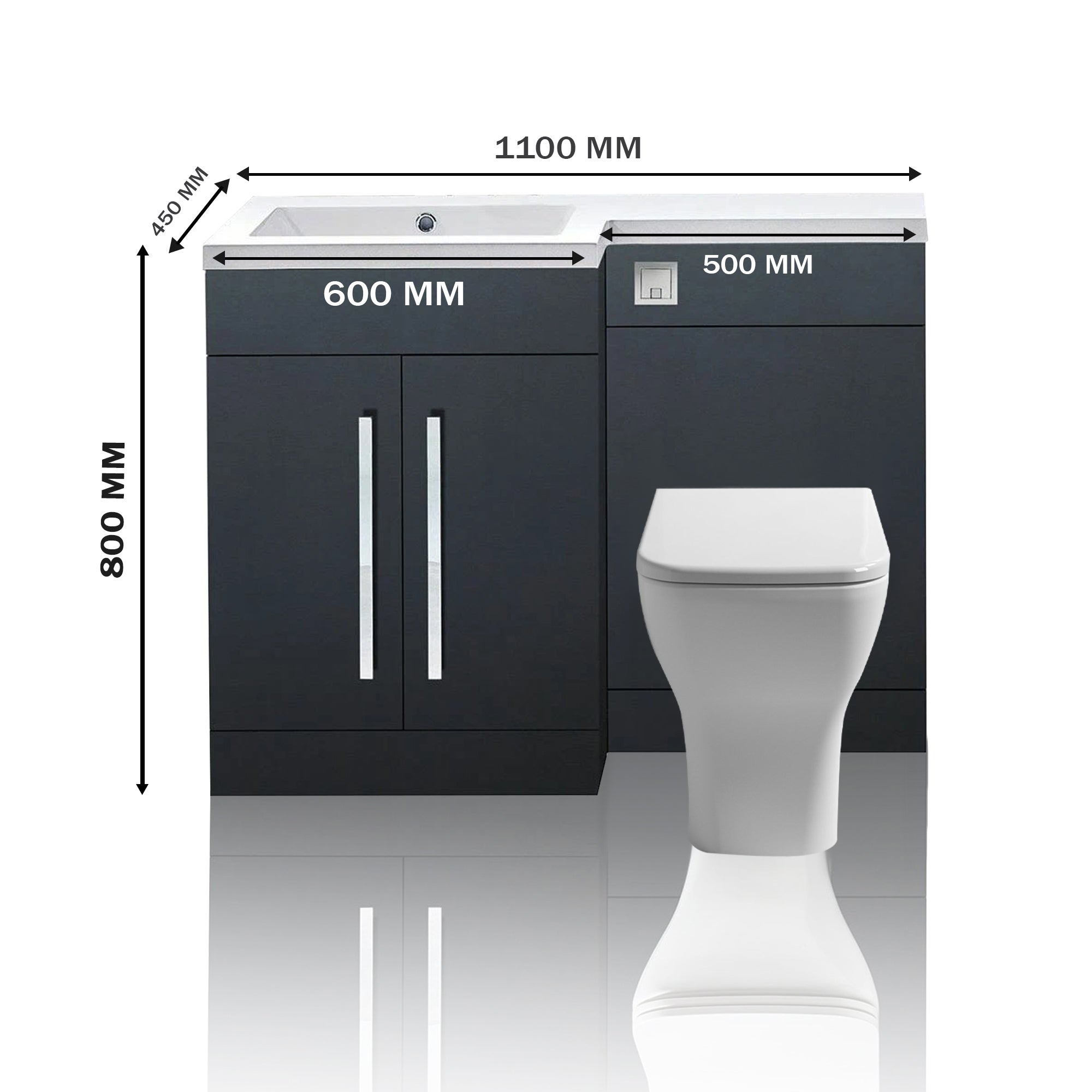 Tana 1100mm Bathroom Vanity Unit Set Basin Sink Toilet WC Right Hand Furniture Storage - Anthracite