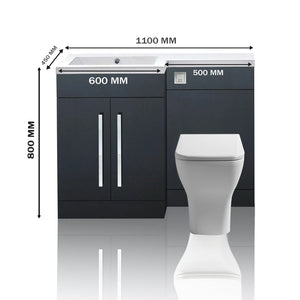Tana 1100mm Bathroom Vanity Unit Set Basin Sink Toilet WC Right Hand Furniture Storage - Anthracite