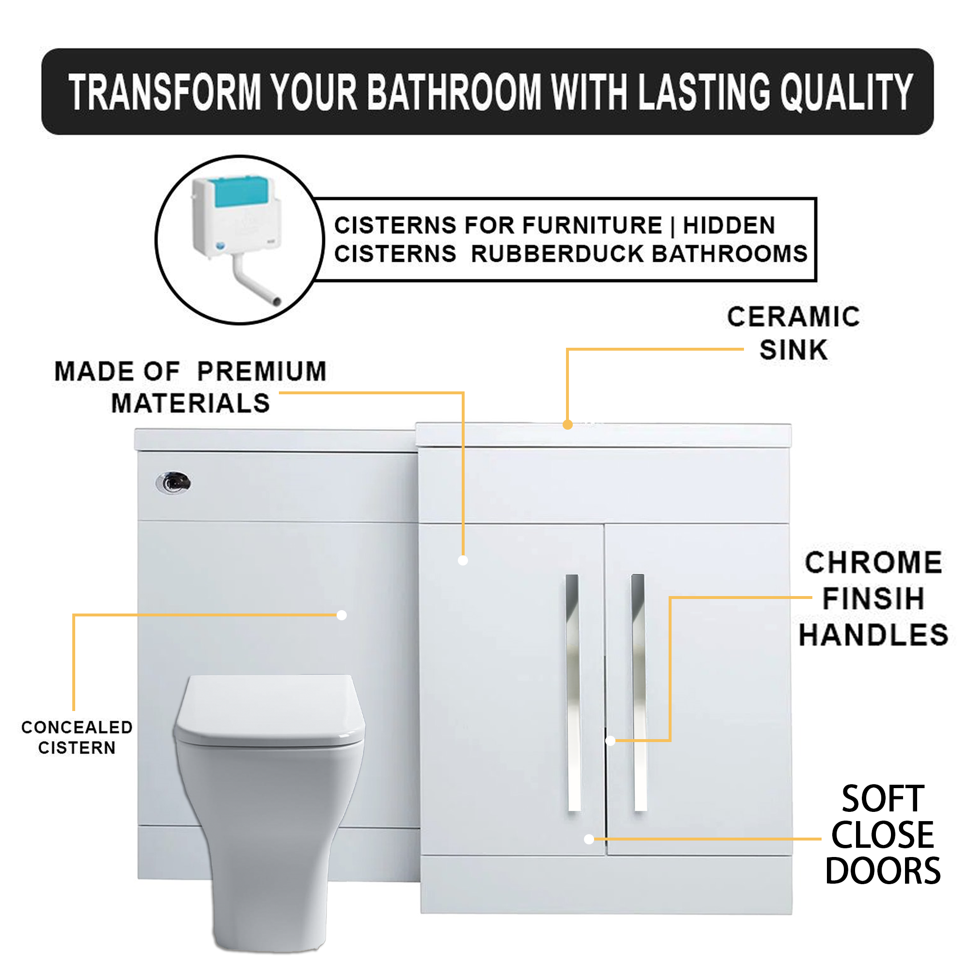 Tana 1100mm Bathroom Vanity Unit Set Basin Sink Toilet WC Right Hand Furniture Storage - White