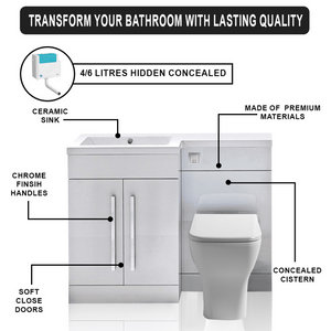 Tana 1100mm Bathroom Vanity Unit Set Basin Sink Toilet WC Right Hand Furniture Storage - White