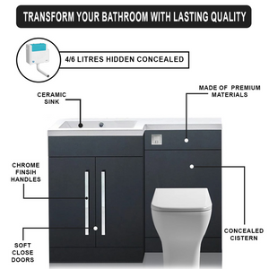 Tana 1100mm Bathroom Vanity Unit Set Basin Sink Toilet WC Right Hand Furniture Storage - Anthracite