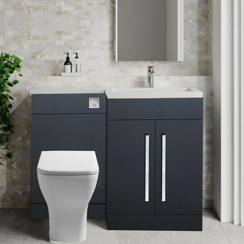 Tana 1100mm Bathroom Vanity Unit Set Basin Sink Toilet WC Right Hand Furniture Storage - Anthracite