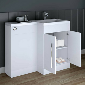 Tana 1100mm Bathroom Vanity Unit Set Basin Sink Toilet WC Right Hand Furniture Storage - White