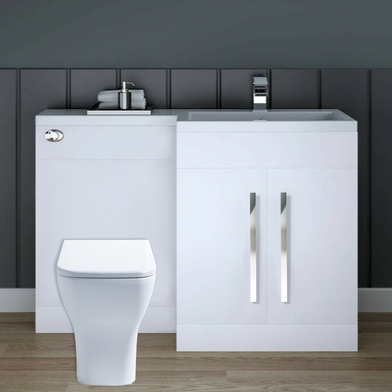 Tana 1100mm Bathroom Vanity Unit Set Basin Sink Toilet WC Right Hand Furniture Storage - White