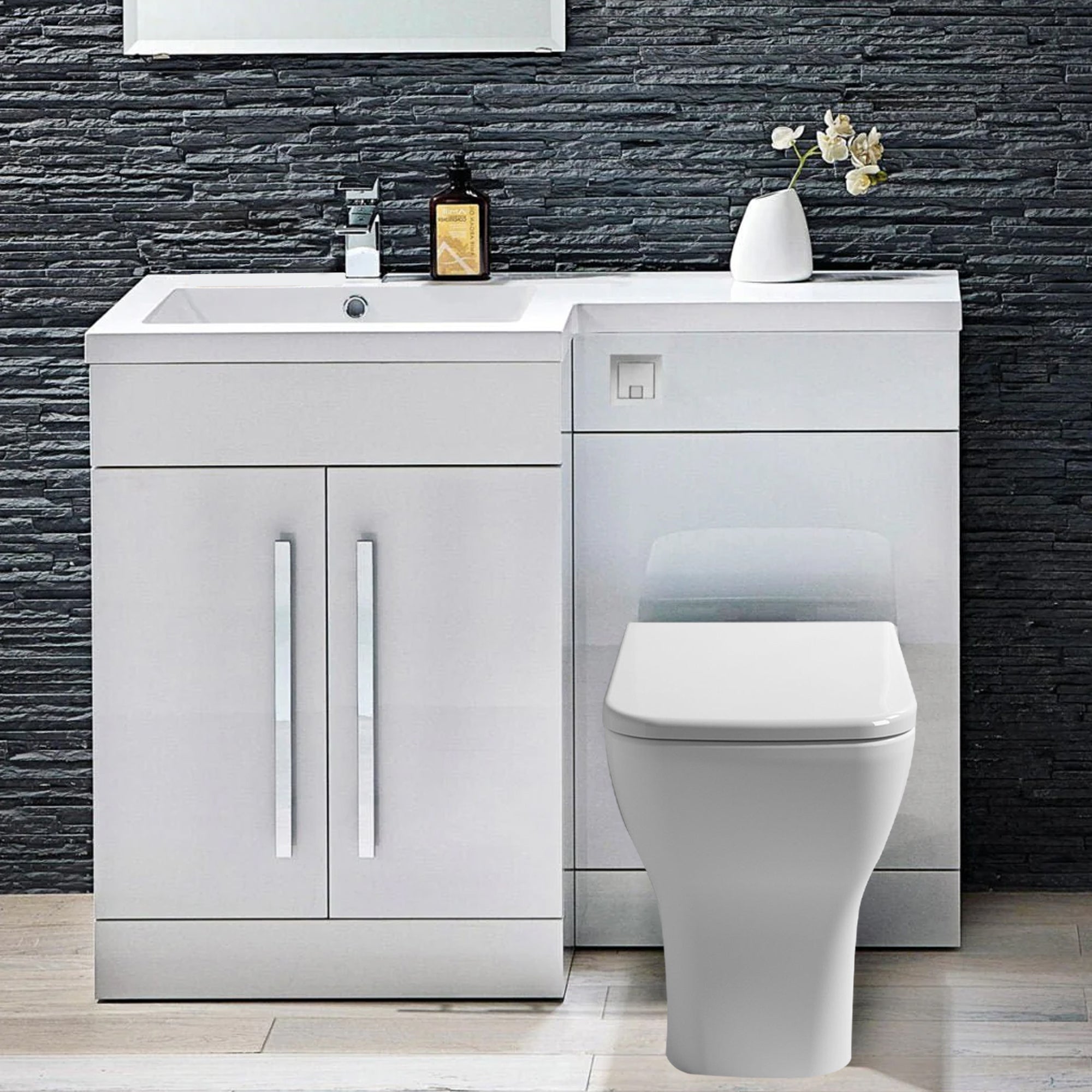 Tana 1100mm Bathroom Vanity Unit Set Basin Sink Toilet WC Right Hand Furniture Storage - White