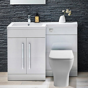 Tana 1100mm Bathroom Vanity Unit Set Basin Sink Toilet WC Right Hand Furniture Storage - White