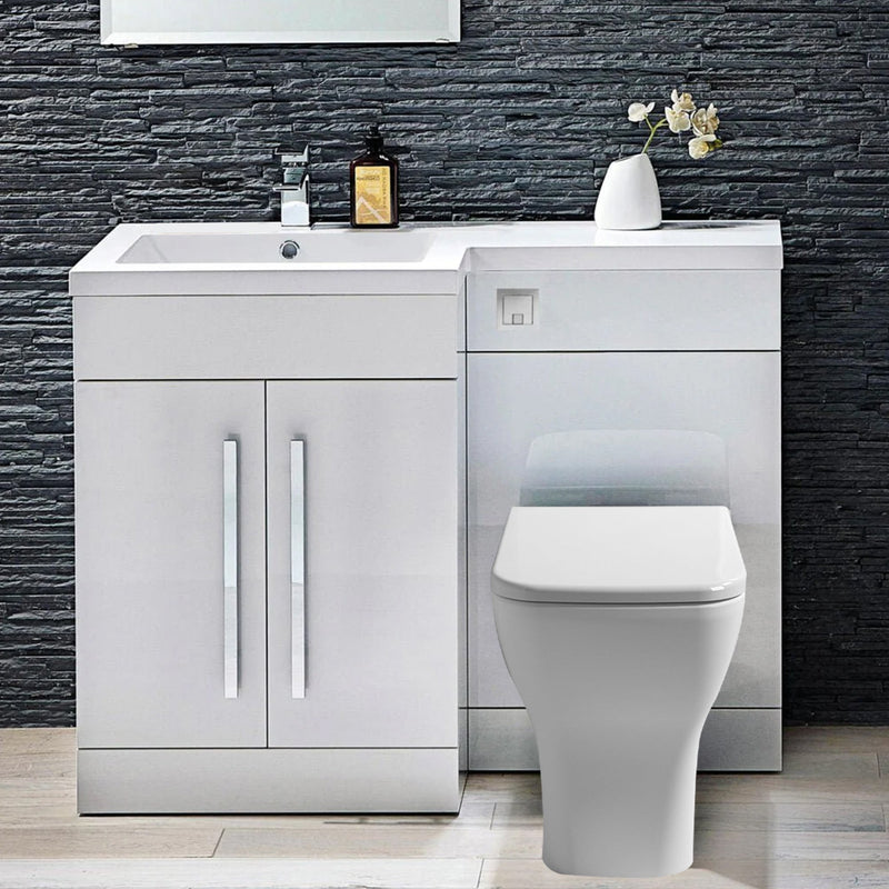 Tana 1100mm Bathroom Vanity Unit Set Basin Sink Toilet WC Right Hand Furniture Storage - White