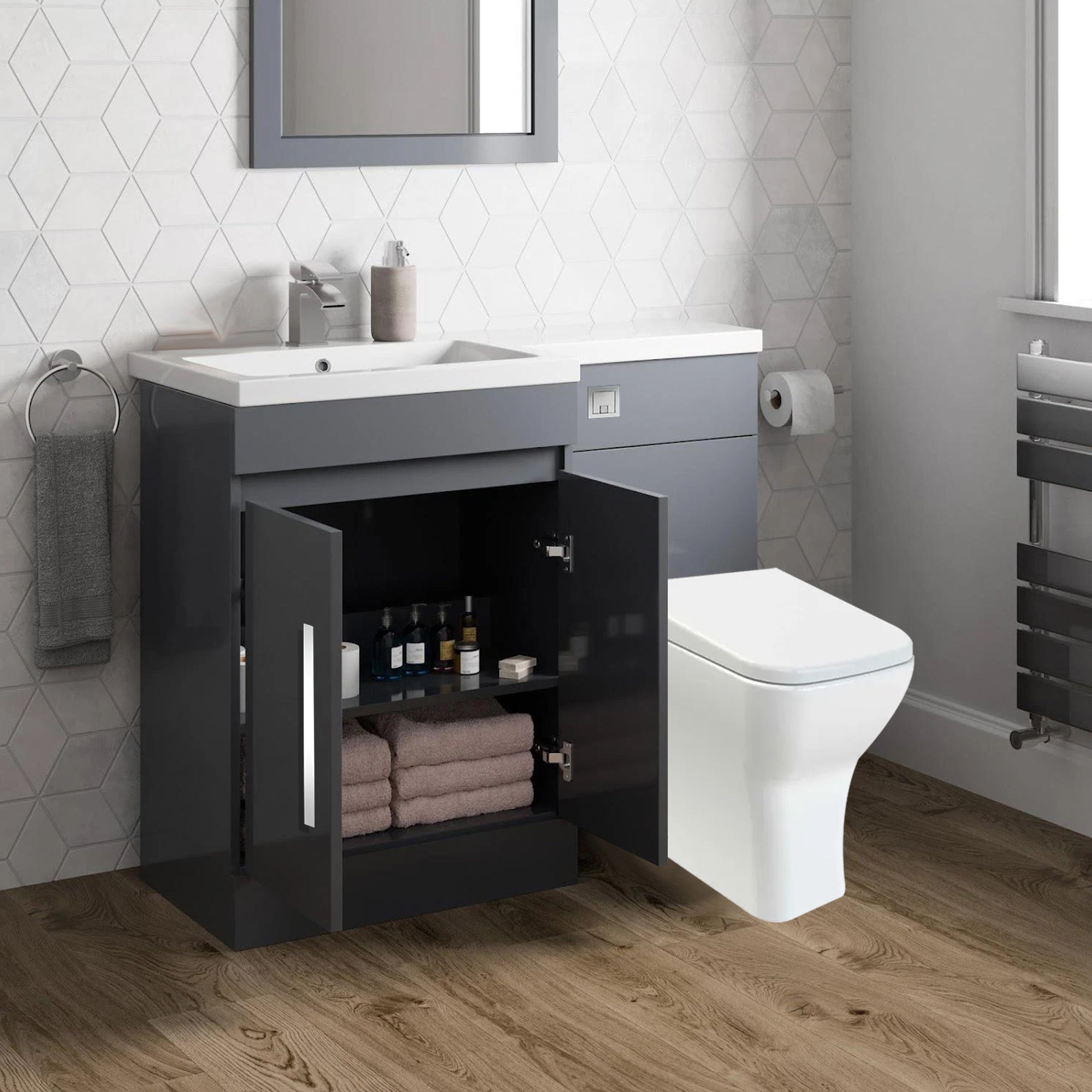 Tana 1100mm Bathroom Vanity Unit Set Basin Sink Toilet WC Right Hand Furniture Storage - Anthracite